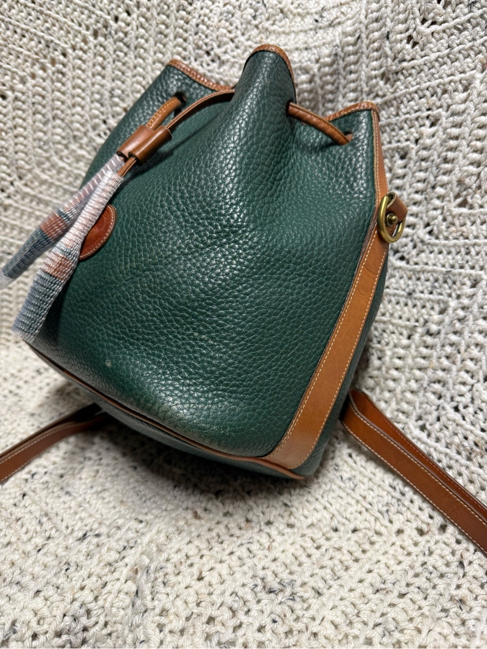Vintage Dooney & Bourke Fir Green Drawstring Bucket Bag - Picture 3 of 12